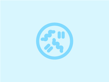 Icon für den Fachbereich Mikrobiologie & Hygiene in Hellblau auf noch hellblauerem Hintergrund.